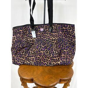 NWT Coach Multicolor Leopard Print Waterproof Fabric Snap Pocket Pouch Tote Bag